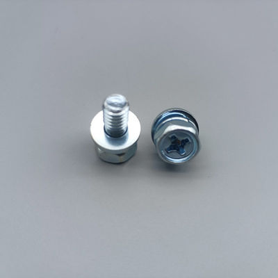 Cross Recessed Blue-White Zinc Plated Hex Head Bolt with Spring & Flat Washers